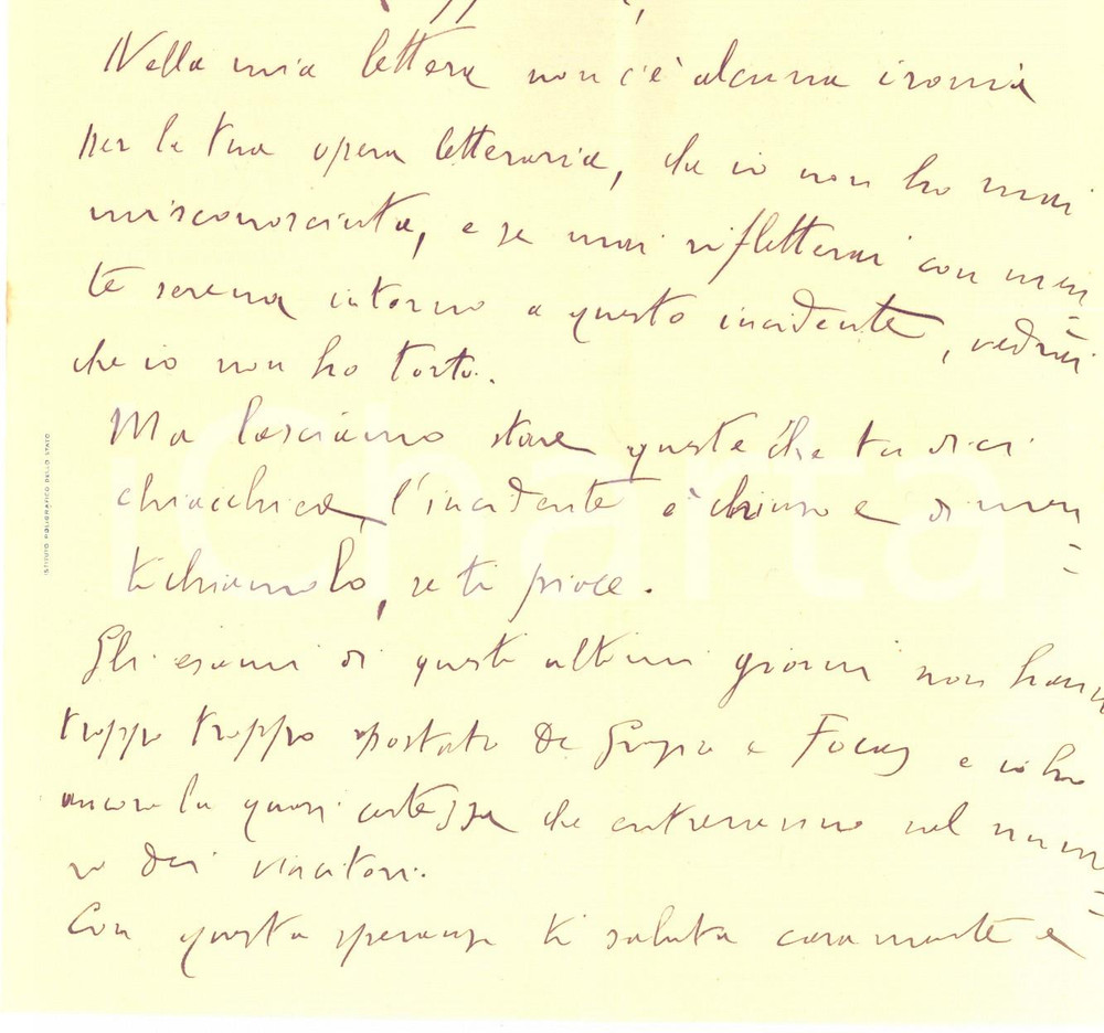 Autografo originale 1945 ROMA Emanuele CIAFARDINI a un collega offeso dalle presunte critiche 1