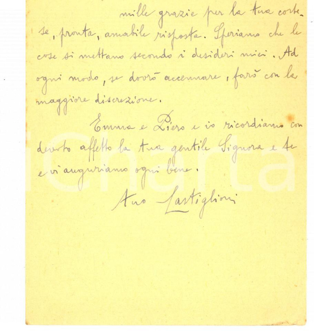 Autografo originale 1960 MILANO Cartolina prof. Luigi CASTIGLIONI a un collega  Autografo 1
