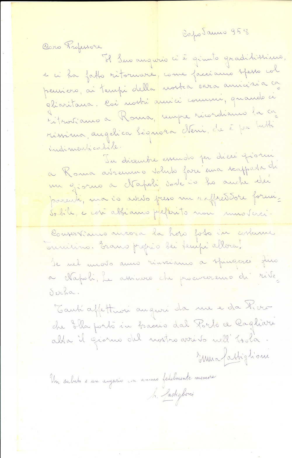 Autografo originale 1958 MILANO Lettera di auguri di Emma e Luigi CASTIGLIONI  Autografo 1