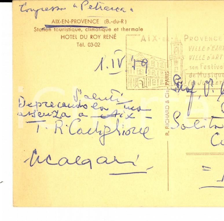 Manoscritto, lettera originale 1959 AIXENPROVENCE Cartolina Tommaso Riccardo CASTIGLIONE a un collega 1