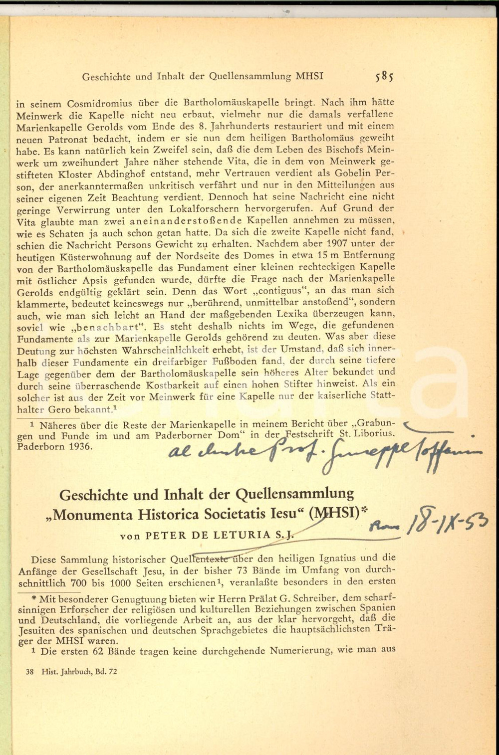 Libro, pubblicazione d epoca 1953 Pedro de LETURIA Geschichte der Quellensammlung MHSI Invio autografo 1