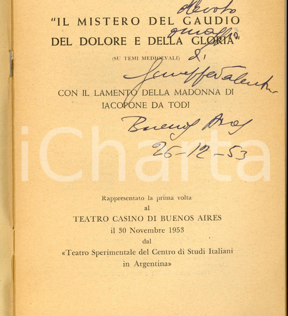 Libro, pubblicazione d epoca 1953 Giuseppe VALENTINI Mistero del Gaudio, del Dolore e della Gloria AUTOGRAFO 1