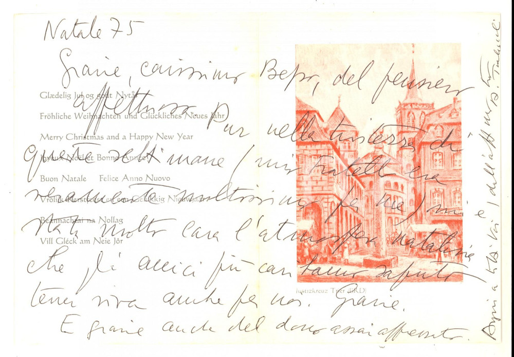 Autografo originale 1975 LUSSEMBURGO Biglietto di Natale prof. Alberto TRABUCCHI Autografo 1