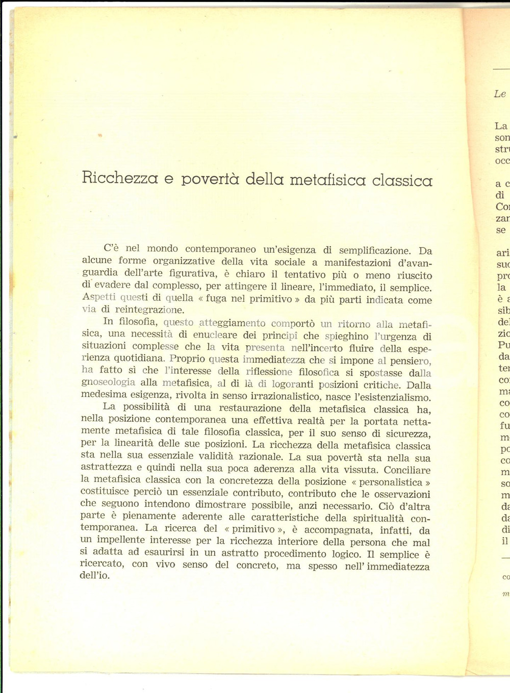 Libro, pubblicazione d epoca 1951 Armando RIGOBELLO Ricchezza e povertÃ  della metafisica classica AUTOGRAFO 1