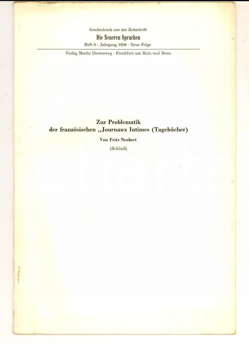 Libro, pubblicazione d epoca 1956 Fritz NEUBERT Zur Problematik der franzosischen Journaux Intimes 1
