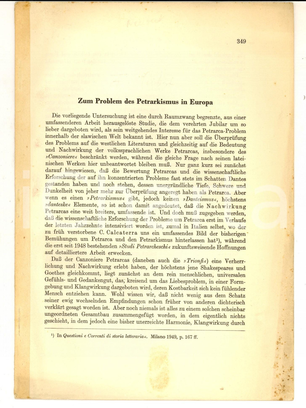 Libro, pubblicazione d epoca 1956 Fritz NEUBERT Zur Problem des Petrarkismus in Europa  Estratto 1