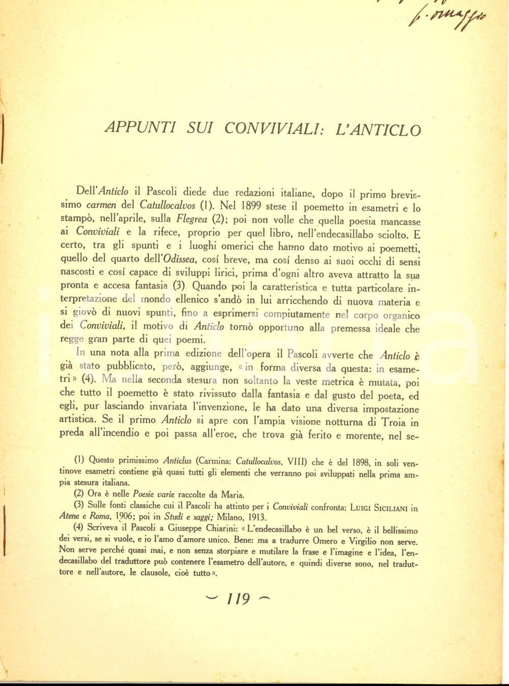 Libro, pubblicazione d epoca 1940 Carmine JANNACO Appunti sui conviviali L Anticlo  Invio autografo 1