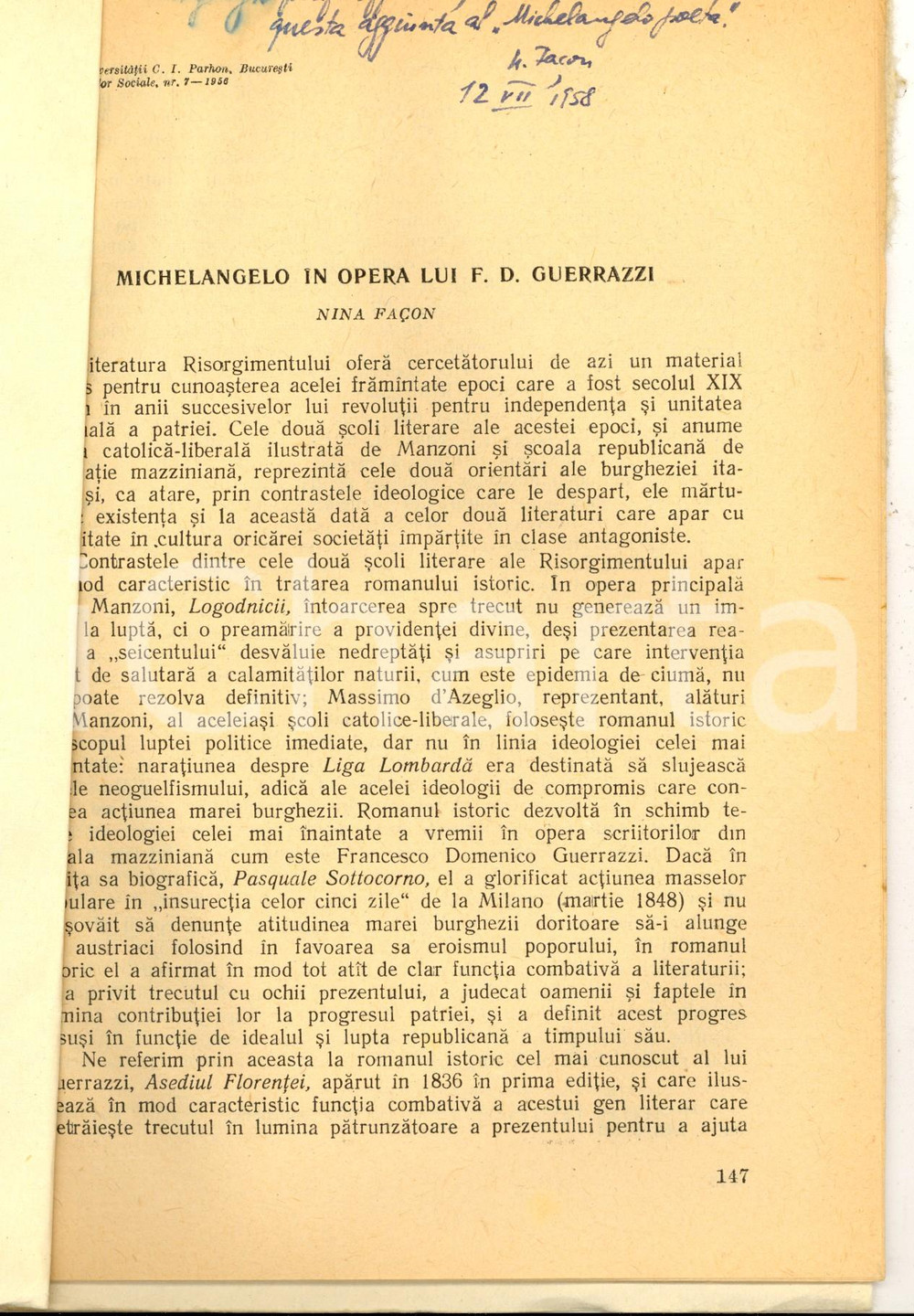 Libro, pubblicazione d epoca 1958 Nina FAÃ‡ON Michelangelo in opera lui F. D. Guerrazzi  Invio autografo 1