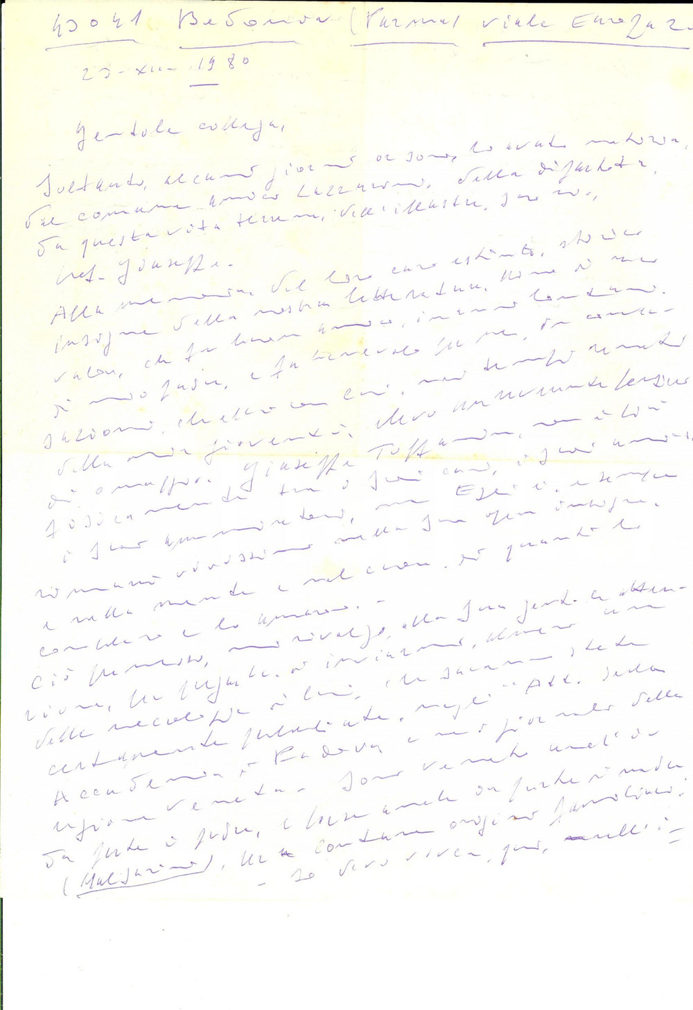 Manoscritto, lettera originale 1980 BEDONIA PR Lettera avv. Carlo TIVARONI a un collega su un amico comune 1