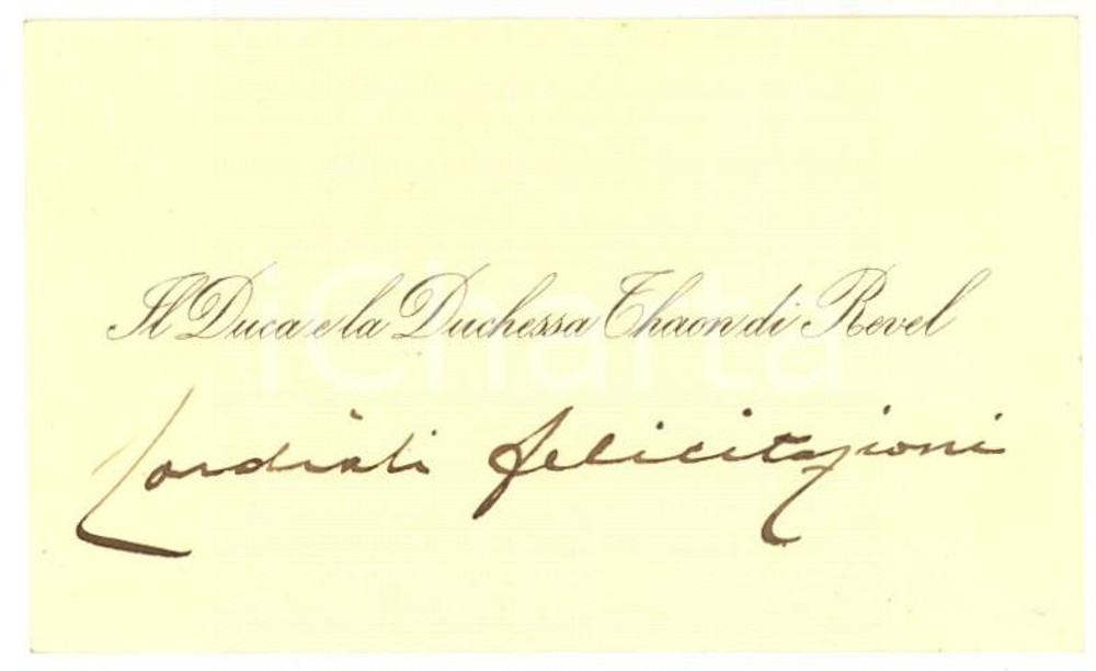 Manoscritto, lettera originale 1930 ca ROMA ? Biglietto Duca e Duchessa THAON DI REVEL  Autografo 1