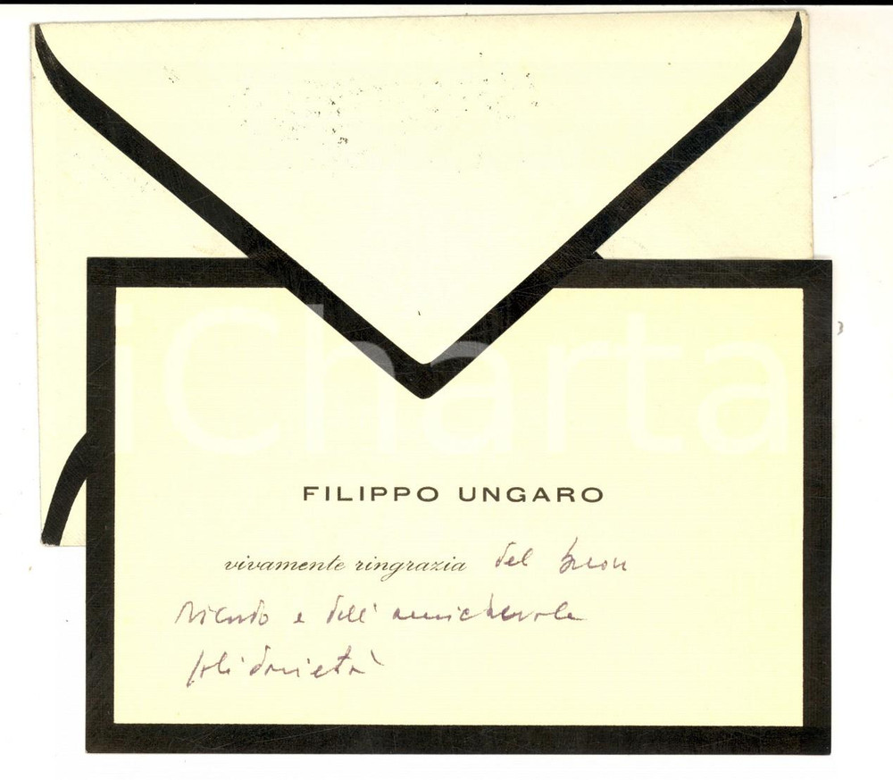 Autografo originale 1958 ROMA Biglietto avv. Filippo UNGARO ringraziamento lutto  AUTOGRAFO 1