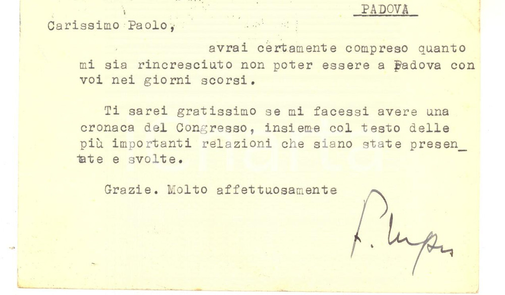 Autografo originale 1954 ROMA RIVISTA PENALE Avv. Filippo UNGARO per cronaca congresso  AUTOGRAFO 1