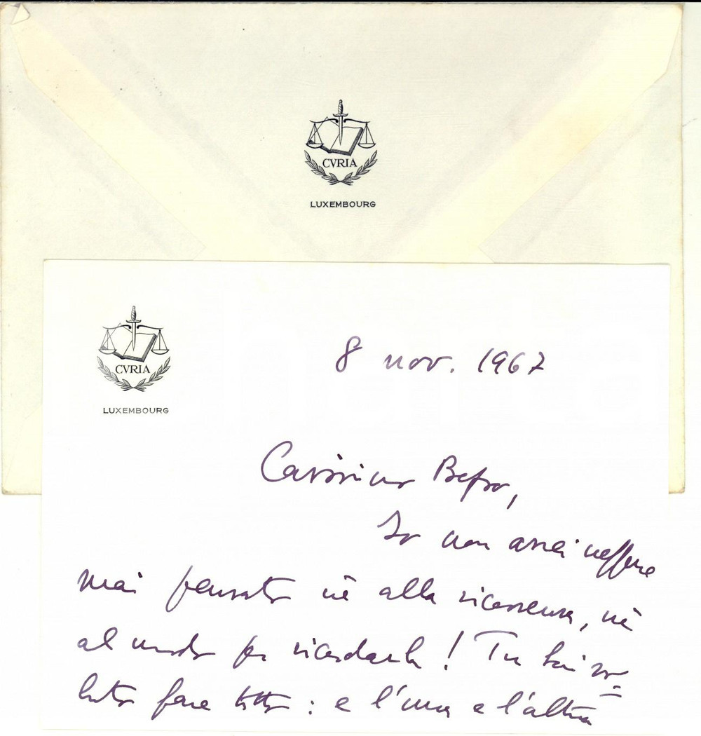 Autografo originale 1967 LUSSEMBURGO Biglietto ringraziamento prof. Alberto TRABUCCHI  Autografo 1