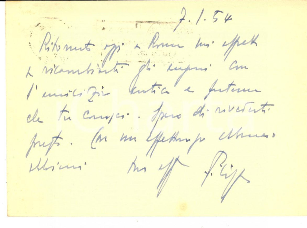 Autografo originale 1954 ROMA Cartolina augurale avv. Filippo UNGARO a un collega  AUTOGRAFO 1