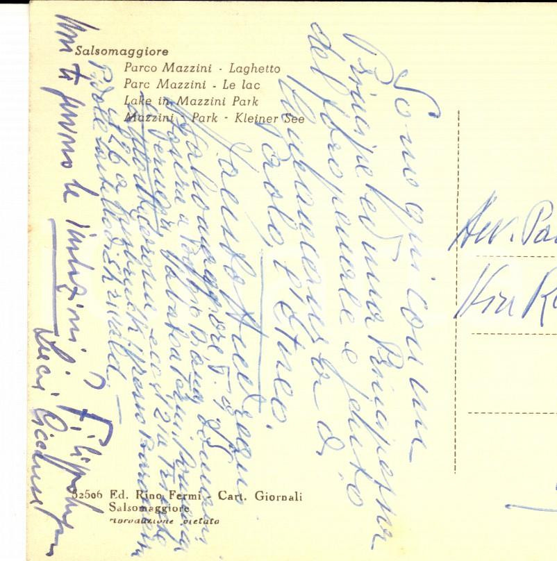 Autografo originale 1955 SALSOMAGGIORE Cartolina avv. Filippo UNGARO in vacanza  AUTOGRAFO 1