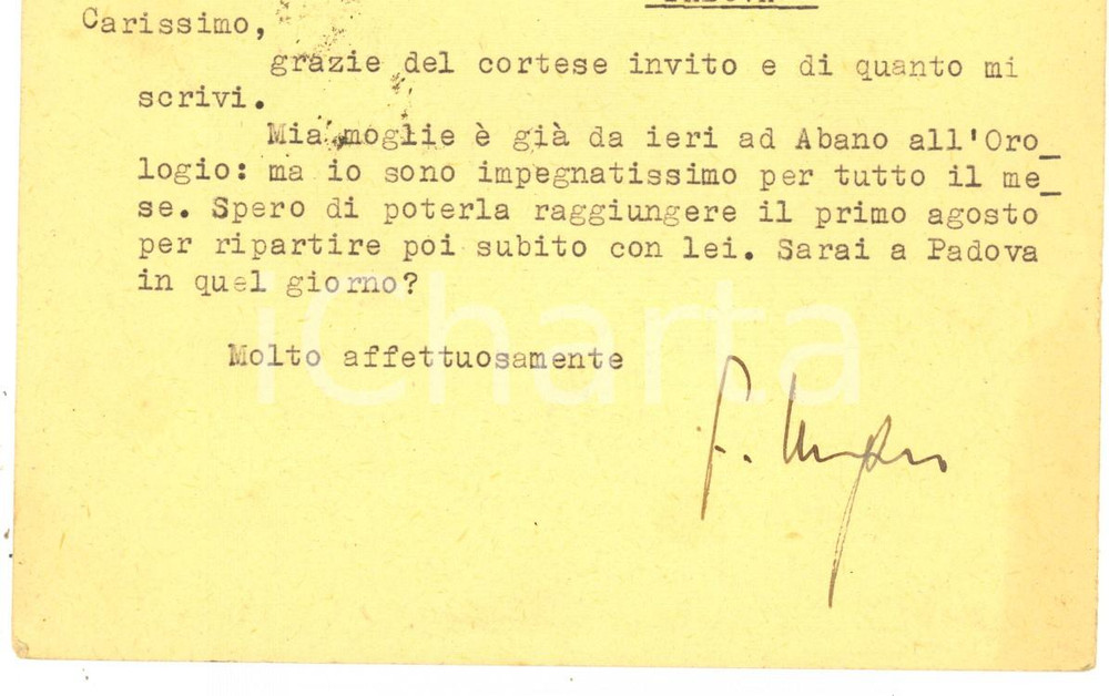 Autografo originale 1949 ROMA Cartolina avv. Filippo UNGARO a un collega veneto  AUTOGRAFO 1
