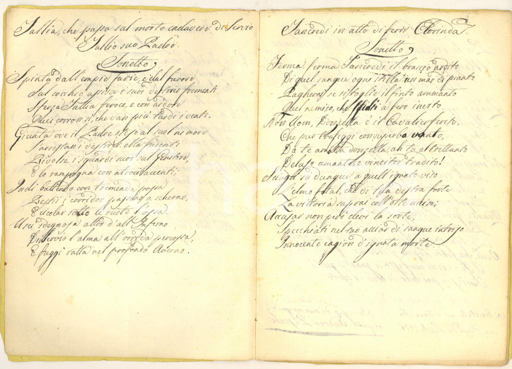 1818 GIGLI Sonetti manoscritti - Quaderno CURIOSO INEDITO (?) 16 pp.