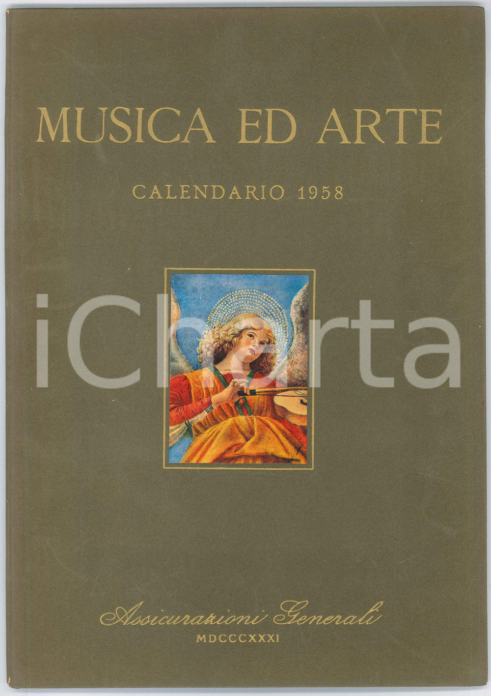 Oggetto da collezione cartaceo 1958 ASSICURAZIONI GENERALI Musica ed arte  Calendario 24x34 cm 1