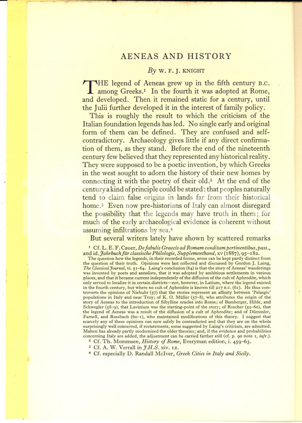 Libro, pubblicazione d epoca 1948 W. F. JACKSON KNIGHT Aeneas and History  Estratto con invio autografo 1