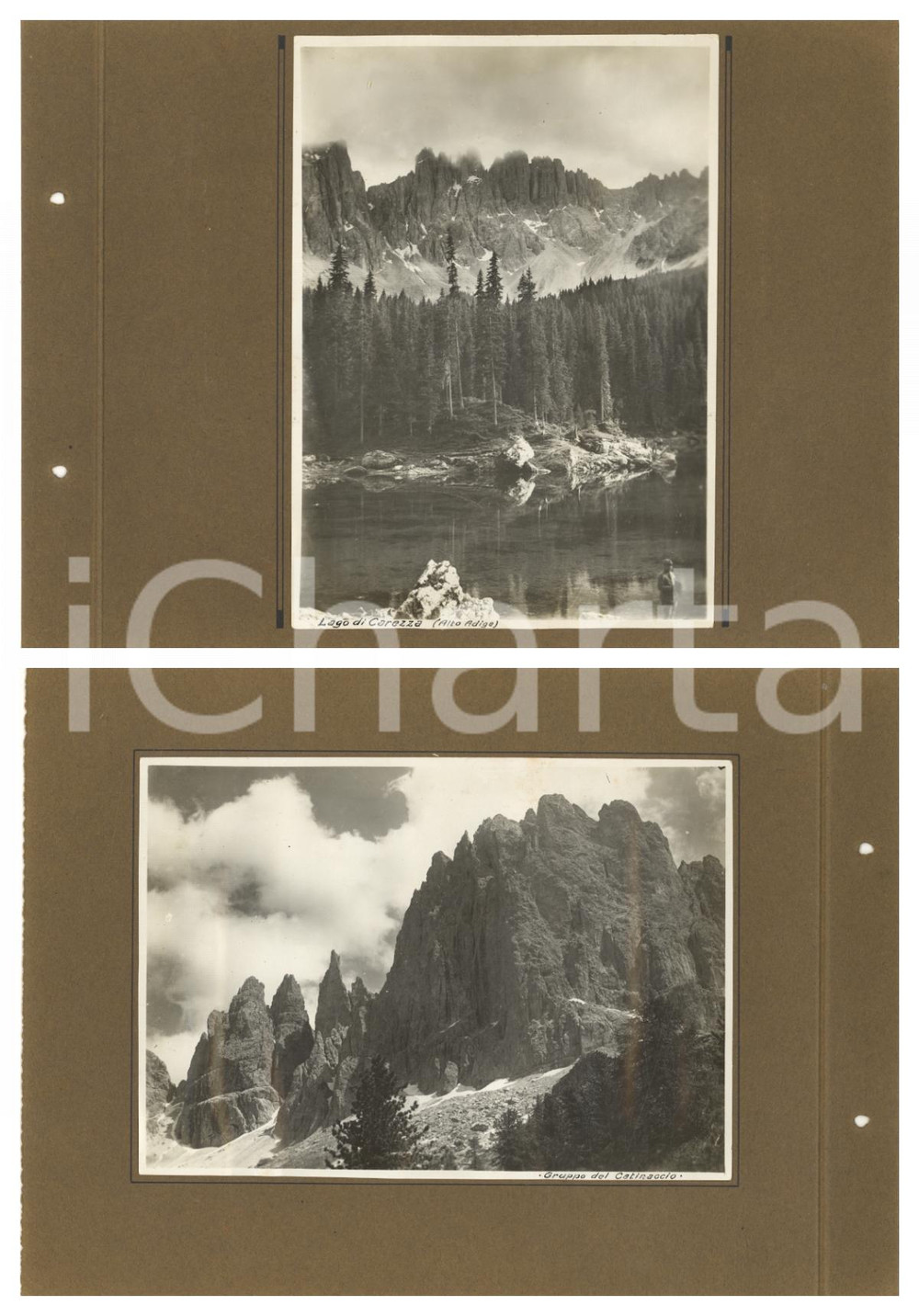 Fotografia d epoca originale 1920 ca ALTO ADIGE Lago di Carezza  Gruppo del Catinaccio Lotto 2 foto VINTAGE 1