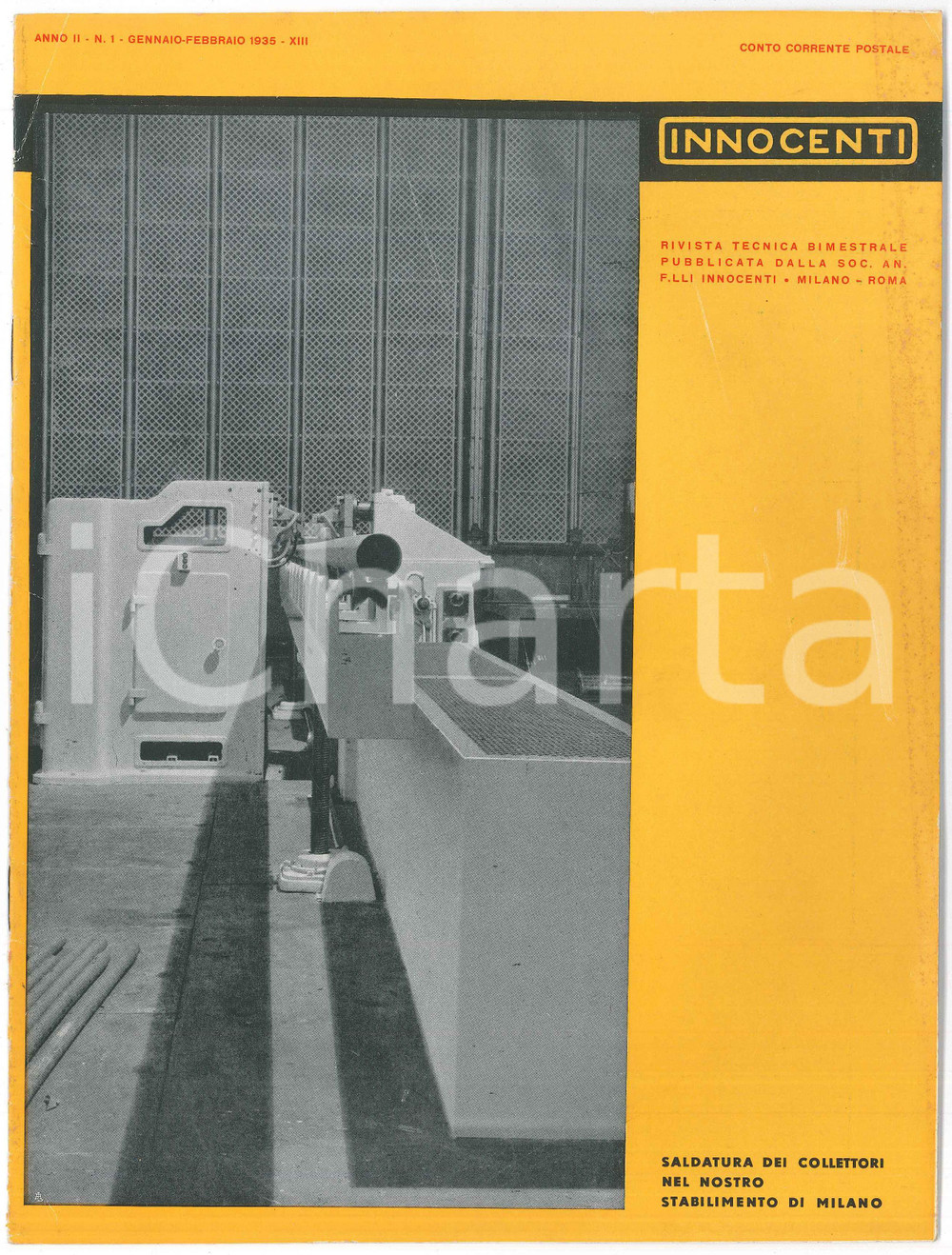 Giornale, rivista storica 1935 INNOCENTI Saldatura dei collettori a Milano  Rivista Anno II nÂ°1 1