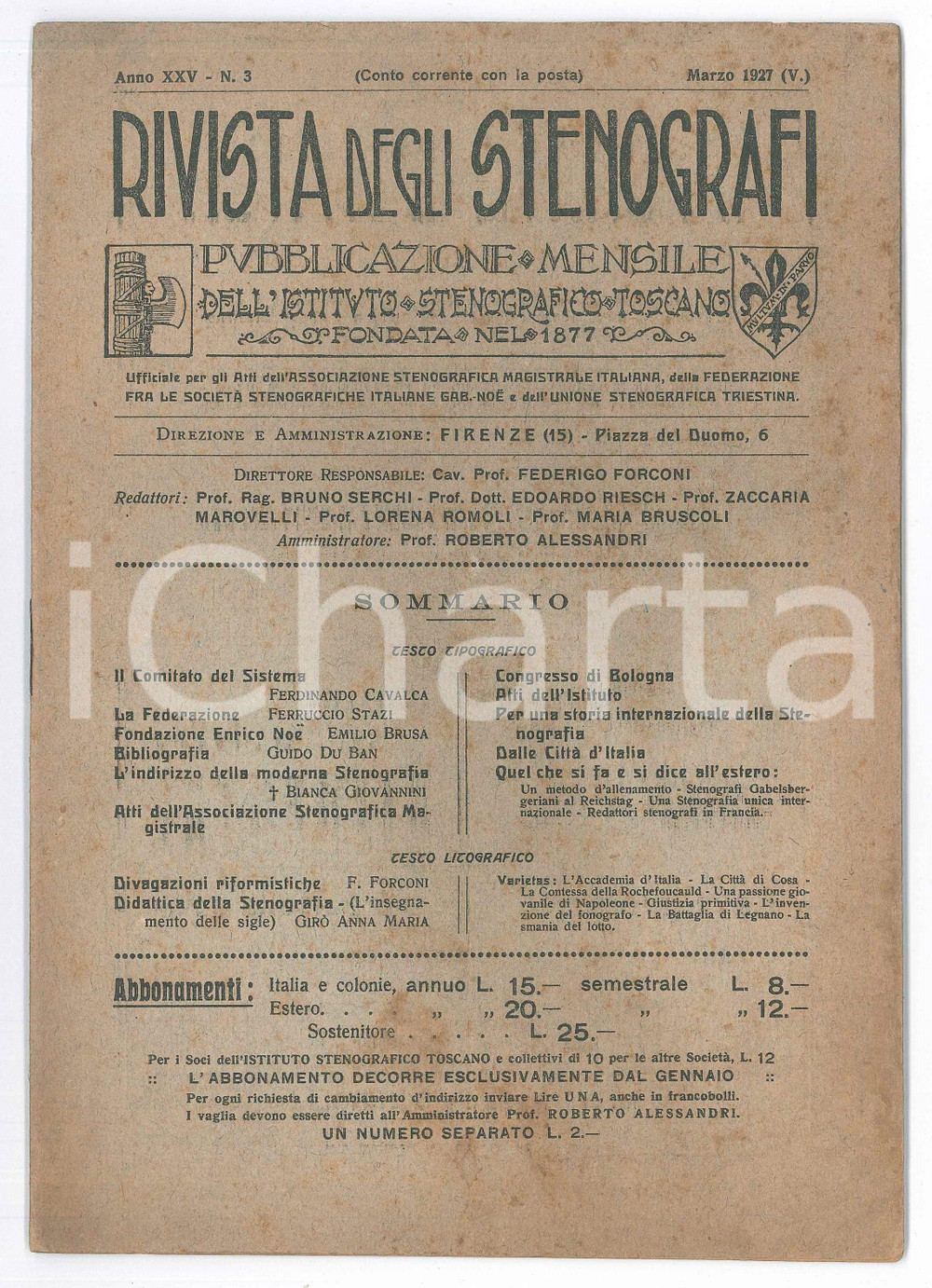 Giornale, rivista storica 1927 RIVISTA DEGLI STENOGRAFI Congresso di Bologna  Rivista Anno XXV nÂ°3 1