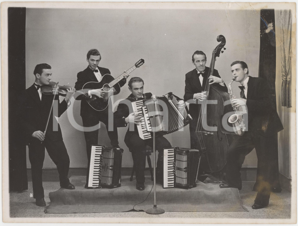 Fotografia d epoca originale 1950 ca SARONNO VA Orchestrina in concerto  Foto DANNEGGIATA 24x18 cm 1