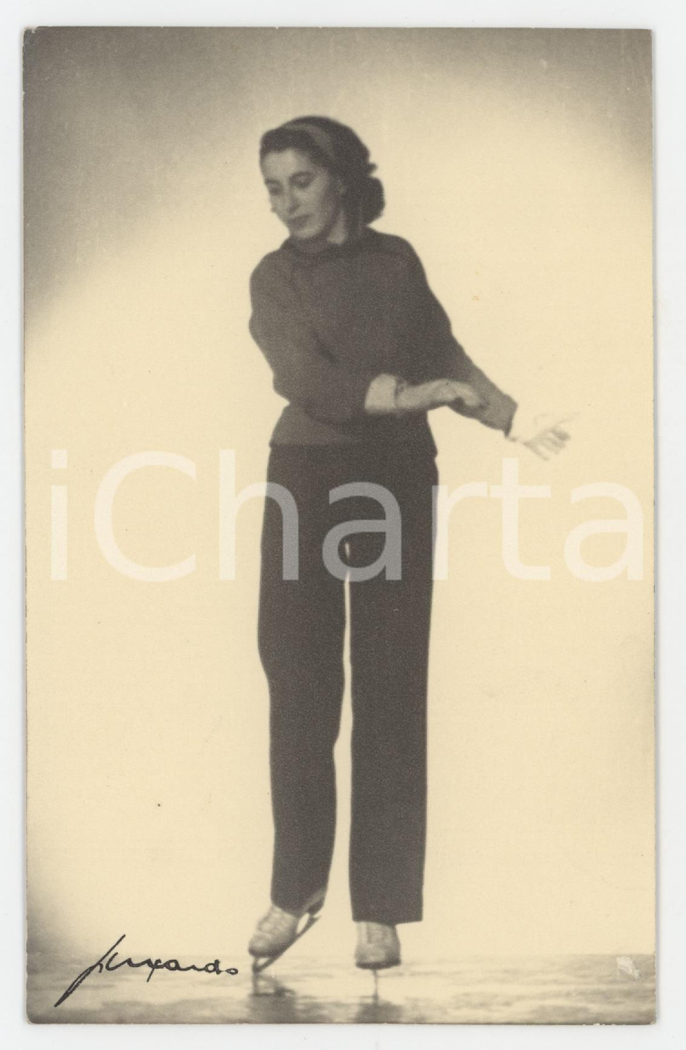 Fotografia d epoca originale 1950 ca SPORT ITALIA PATTINAGGIO SU GHIACCIO Pattinatrice  Foto LUXARDO 9x14 cm 1