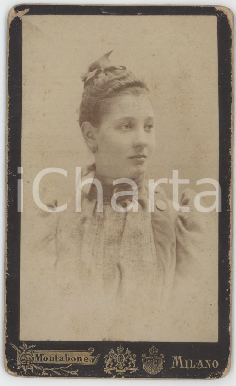 Fotografia d epoca originale 1890 MILANO Ritratto di giovane donna  Fotografia MONTABONE CDV 1