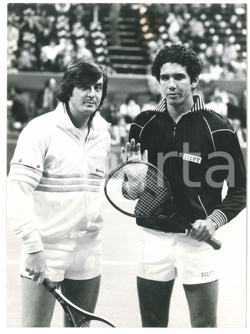 Fotografia d epoca originale 1975 ca TENNIS Adriano PANATTA AndrÃ©s GOMEZ SANTOS Foto 18x24 cm 1