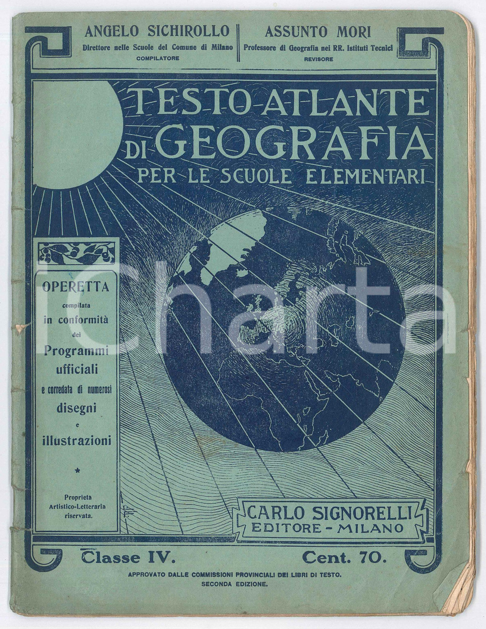 Libro, pubblicazione d epoca 1912 Angelo SICHIROLLO Testoatlante di geografia per le scuole elementari 1