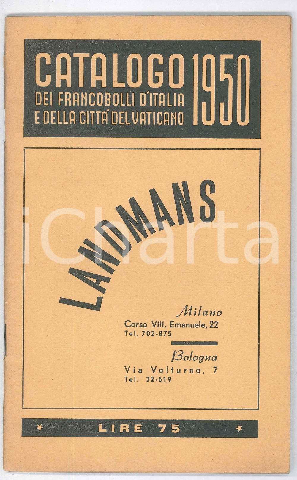 1950 MILANO Ditta LANDMANS Catalogo francobolli ITALIA e VATICANO *Illustrato Catalogo d'epoca, con illustrazioni in bianco e nero all'interno.PAGINE: 50 GOOD/buono  Formato: 12x20 cm originale e autentica 1