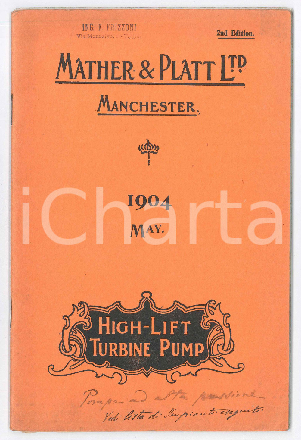 Libro, pubblicazione d epoca 1904 MANCHESTER MATHER & PLATT  Highlift turbine pump  ILLUSTRATED 1