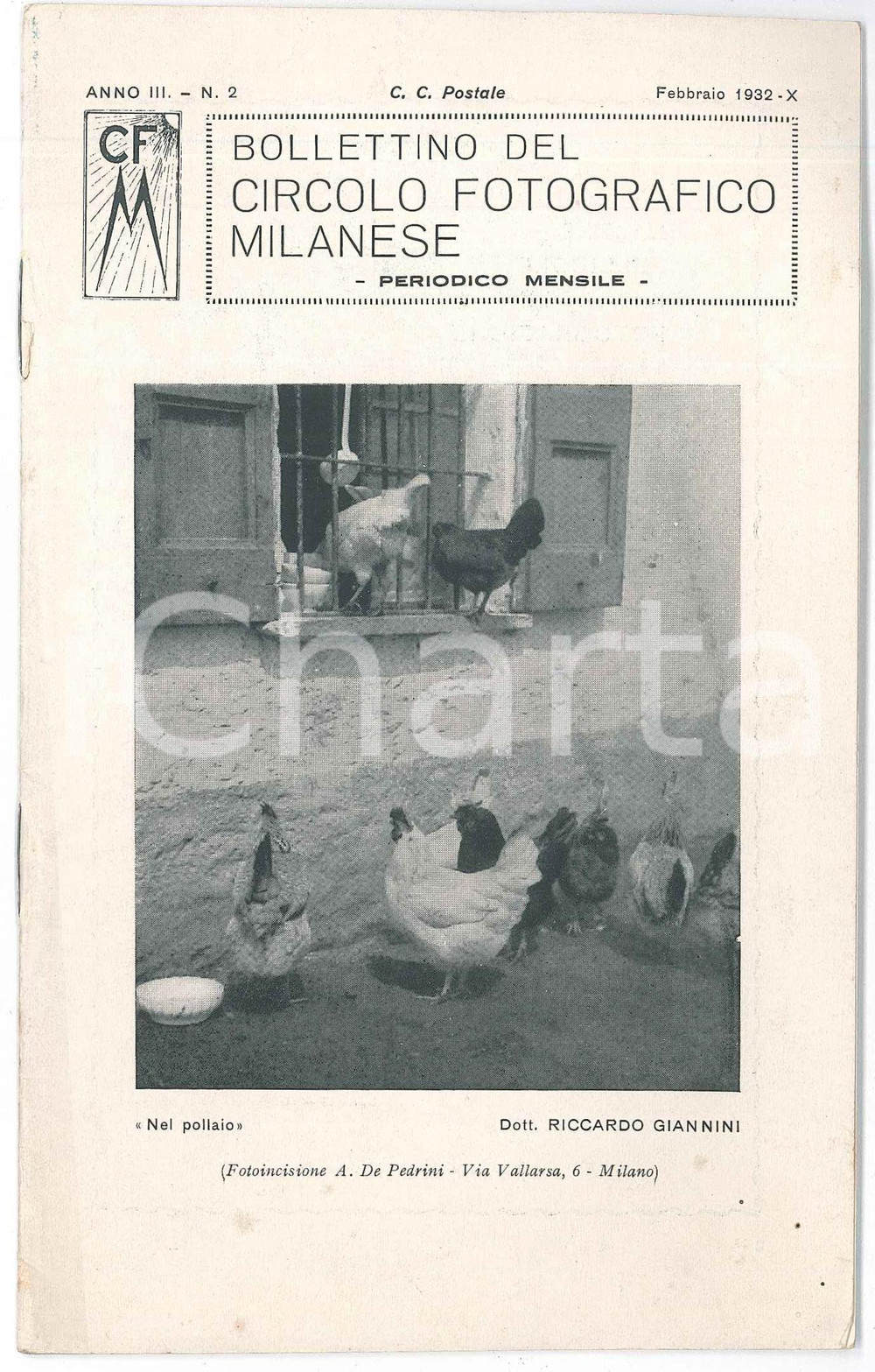 Giornale, rivista storica 1932 CIRCOLO FOTOGRAFICO MILANESE  Fotografia moderna Bollettino Anno III n° 2 1