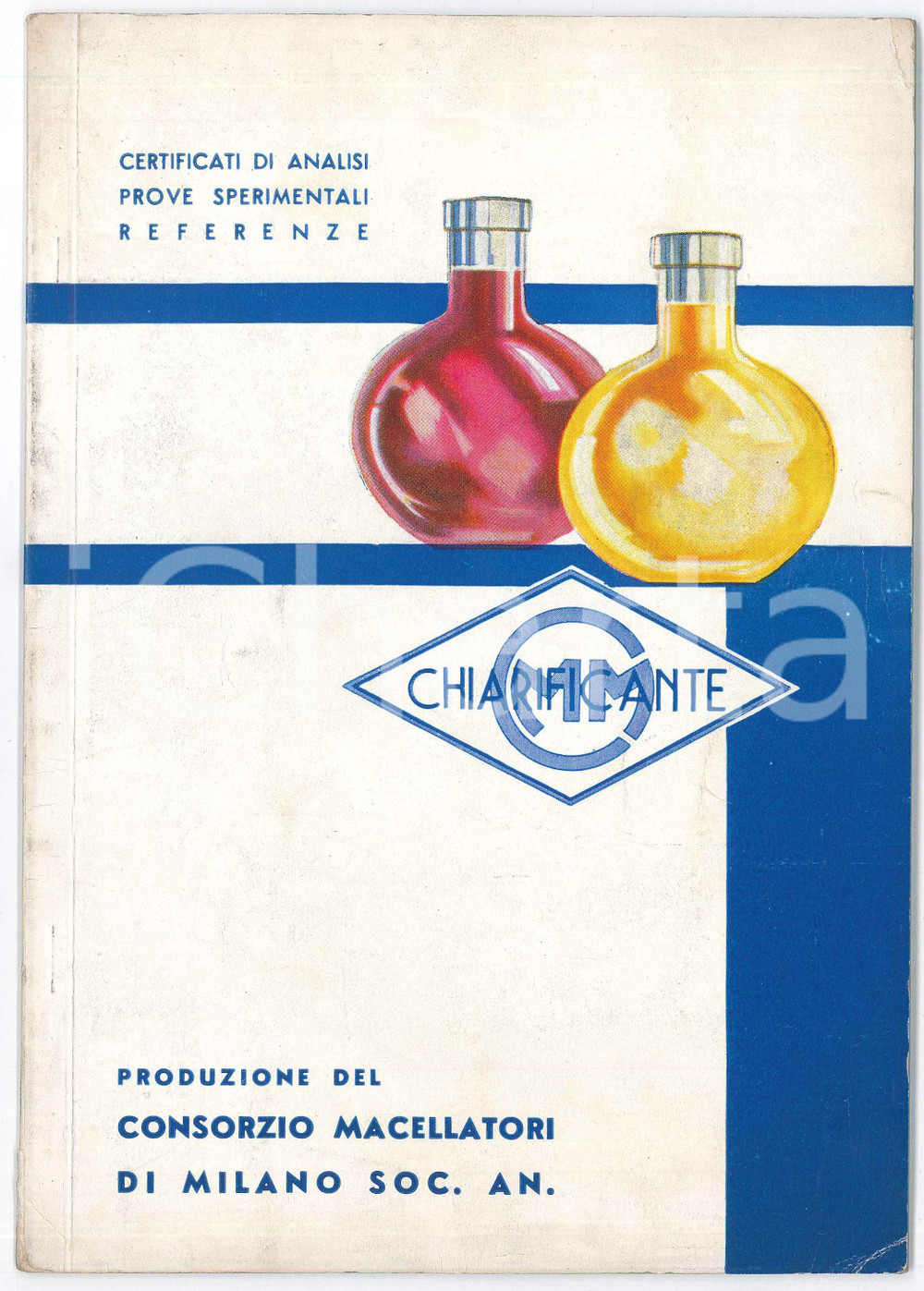 Libro, pubblicazione d epoca 1935 ca MILANO Consorzio Macellatori  Chiarificante  Libretto analisi 1