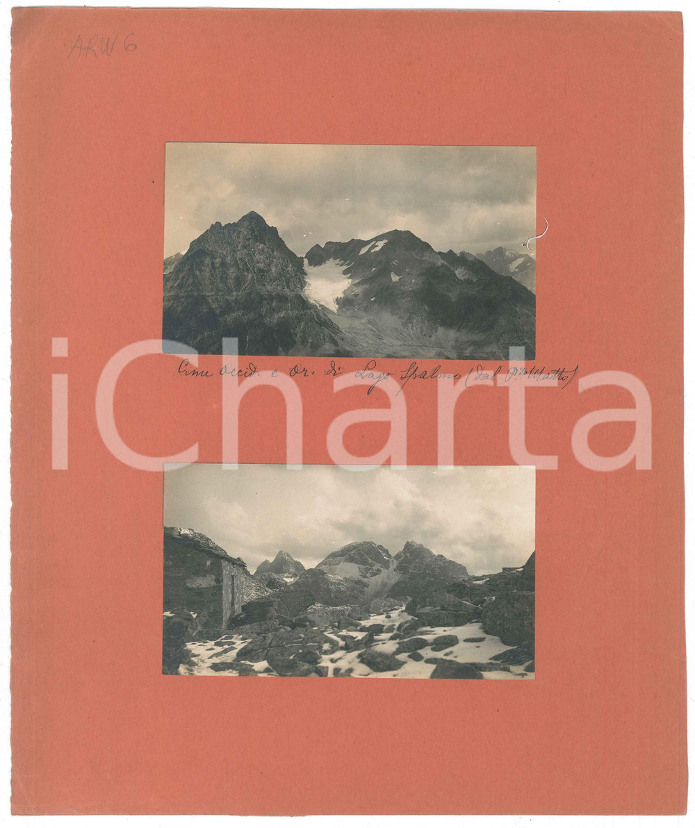 Fotografia d epoca originale 1900 ca ALPI  LAGO SPALMO Cima occidentale e orientale dal Pizzo Matto  2 Foto 1