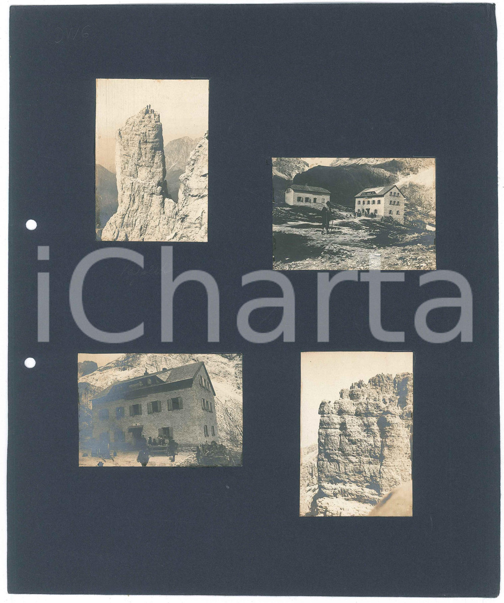 Fotografia d epoca originale 1900 ca DOLOMITI  TORRI DEL VAJOLET Rifugio Preuss e Rifugio Vajolet  4 Foto 1