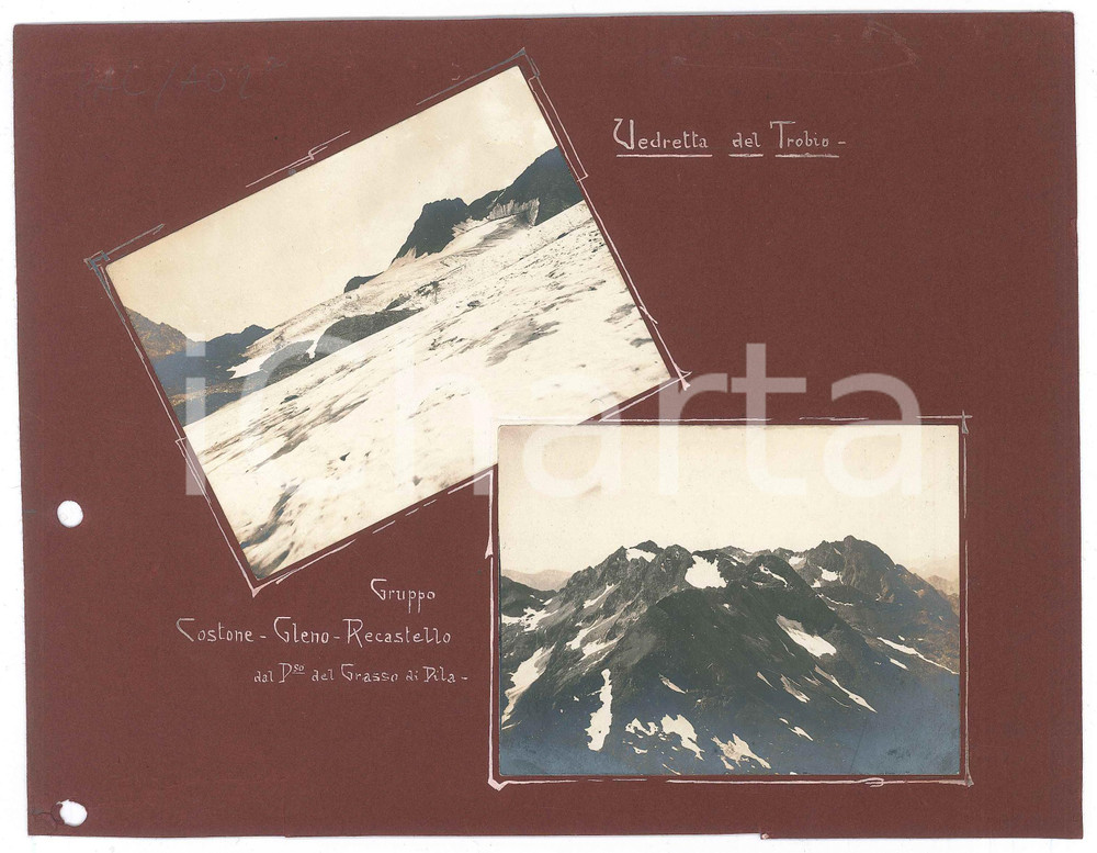 Fotografia d epoca originale 1900 ca ALPI OROBIE Vedretta del Trobio  Costone GLENO Recastello  2 Foto 10x8 1