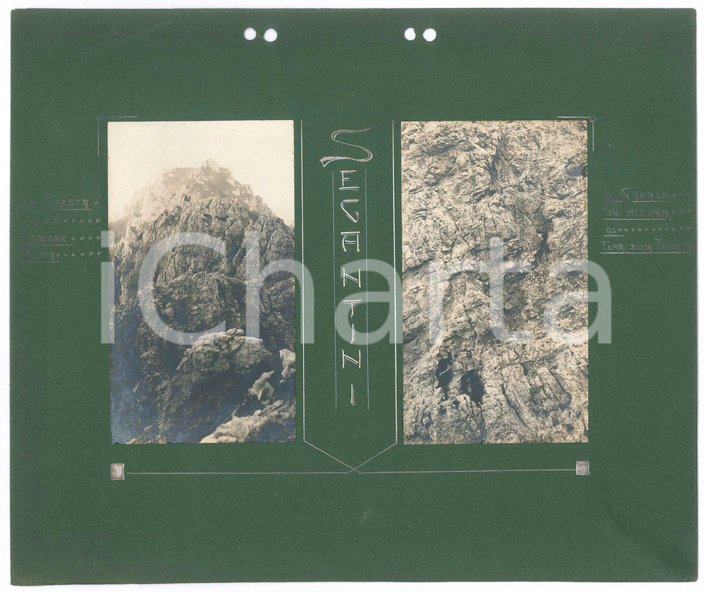 Fotografia d epoca originale 1900 ca CRESTA SEGANTINI Arrampicatori su Torrione della Finestra  2 foto 8x14 1