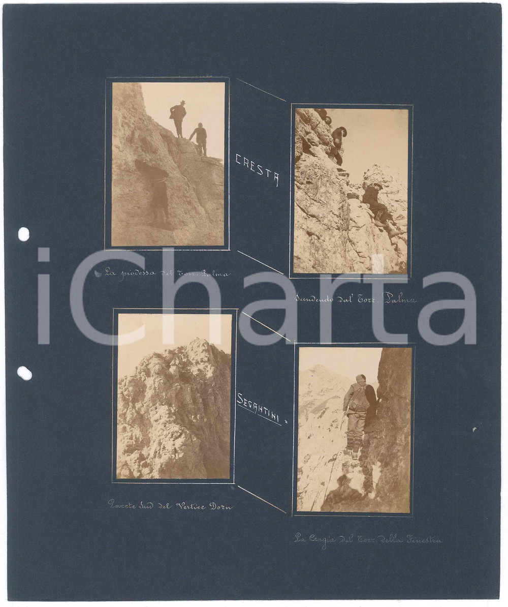 Fotografia d epoca originale 1900 ca CRESTA SEGANTINI Arrampicatori su Torrione Palma e Vertice Dorn  4 foto 1