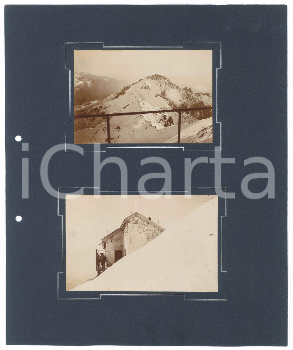 Fotografia d epoca originale 1900 ca ALPI  GRIGNA Alpinisti al Rifugio Luigi BRIOSCHI  2 Foto 12x8 cm 1