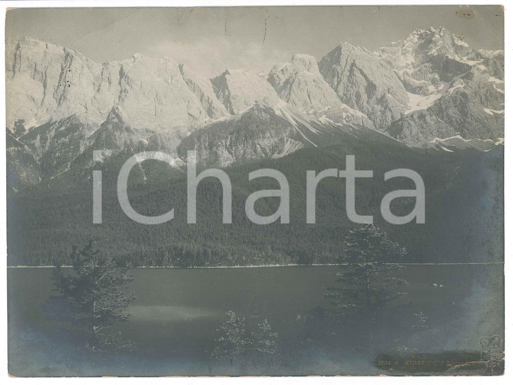 Fotografia d epoca originale 1930 ca GARMISCH PARTENKIRCHEN Eibsee  Lago dello ZUGSPITZE Foto 26x19 cm 1