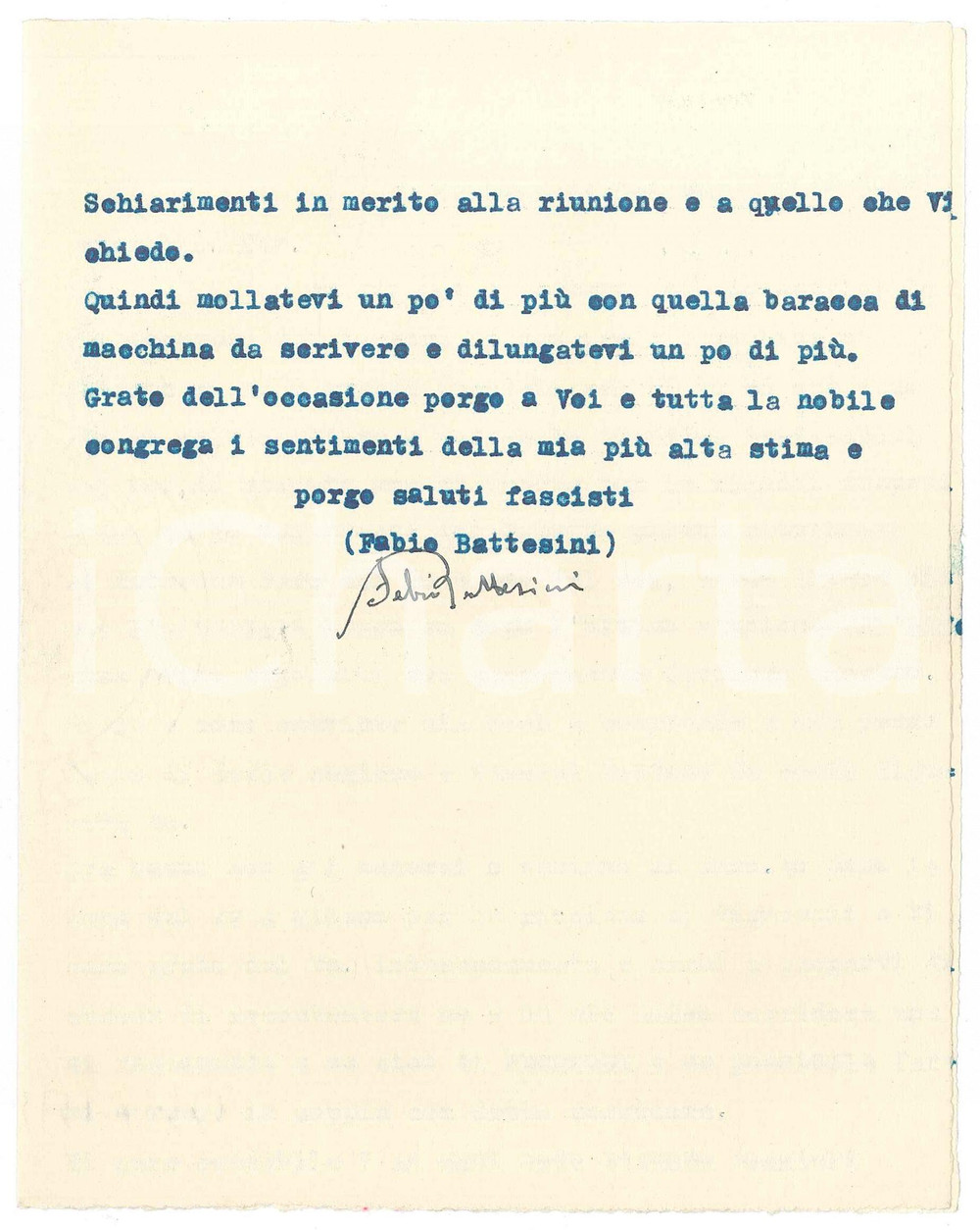 Autografo originale 1938 CICLISMO MANTOVA Fabio BATTESINI chiede gara con Michel PECQUEUX AUTOGRAFO 1