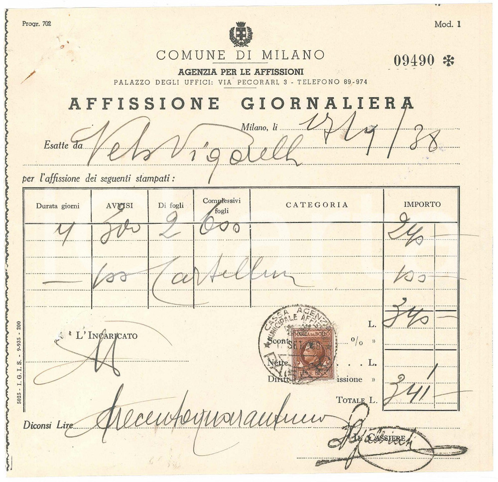 Documento originale, autentico 1938 CICLISMO MILANO  Velodromo VIGORELLI  Affissione avvisi gara 1 1