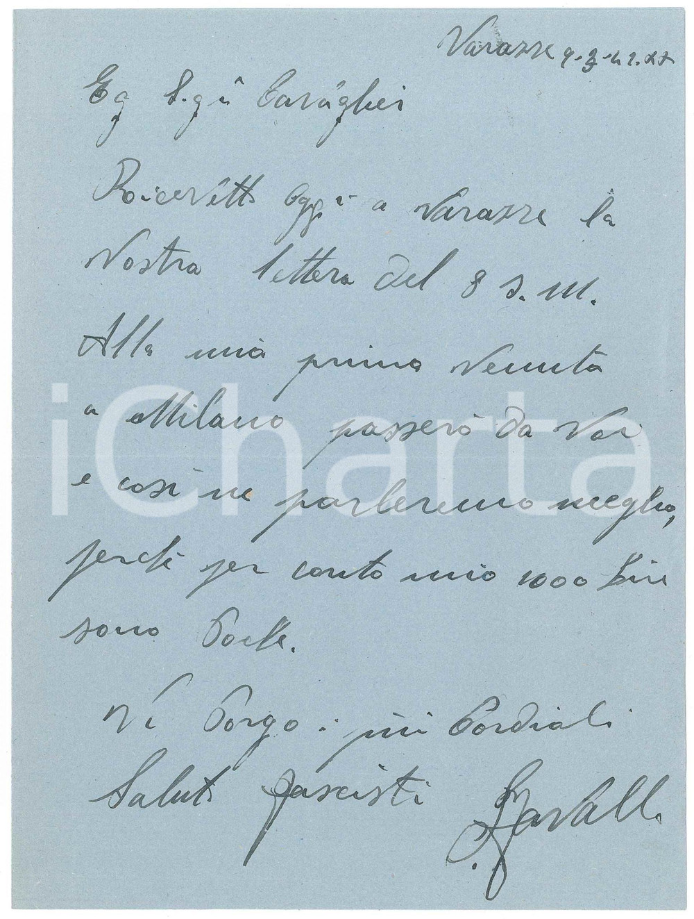 Autografo originale 1942 CICLISMO VARAZZE Lettera Pierino FAVALLI per ingaggio  AUTOGRAFO 1