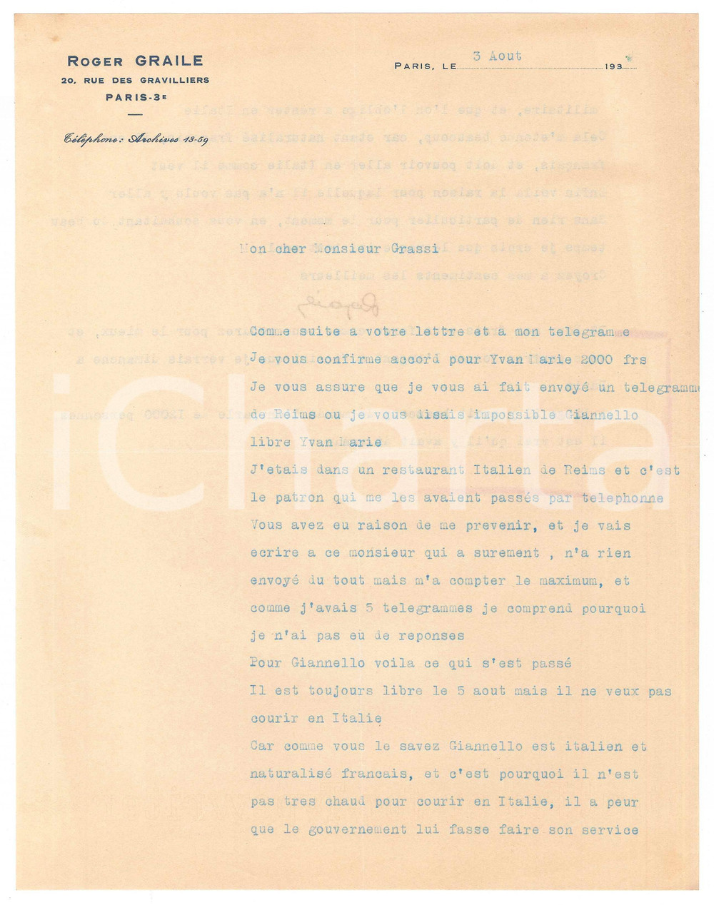 Autografo originale 1938 PARIS CICLISMO Roger GRAILE su Dante GIANELLO che teme la leva AUTOGRAFO 1