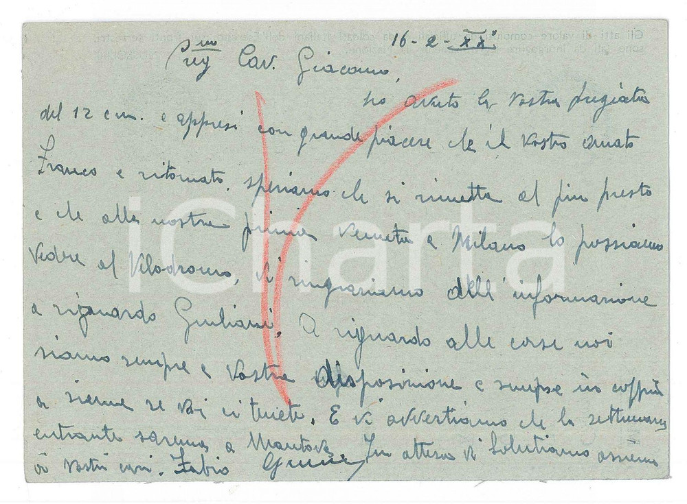 Autografo originale 1942 WW2 CICLISMO ANZIO Cartolina Fabio BATTESINI pronto al rientro  AUTOGRAFO 1