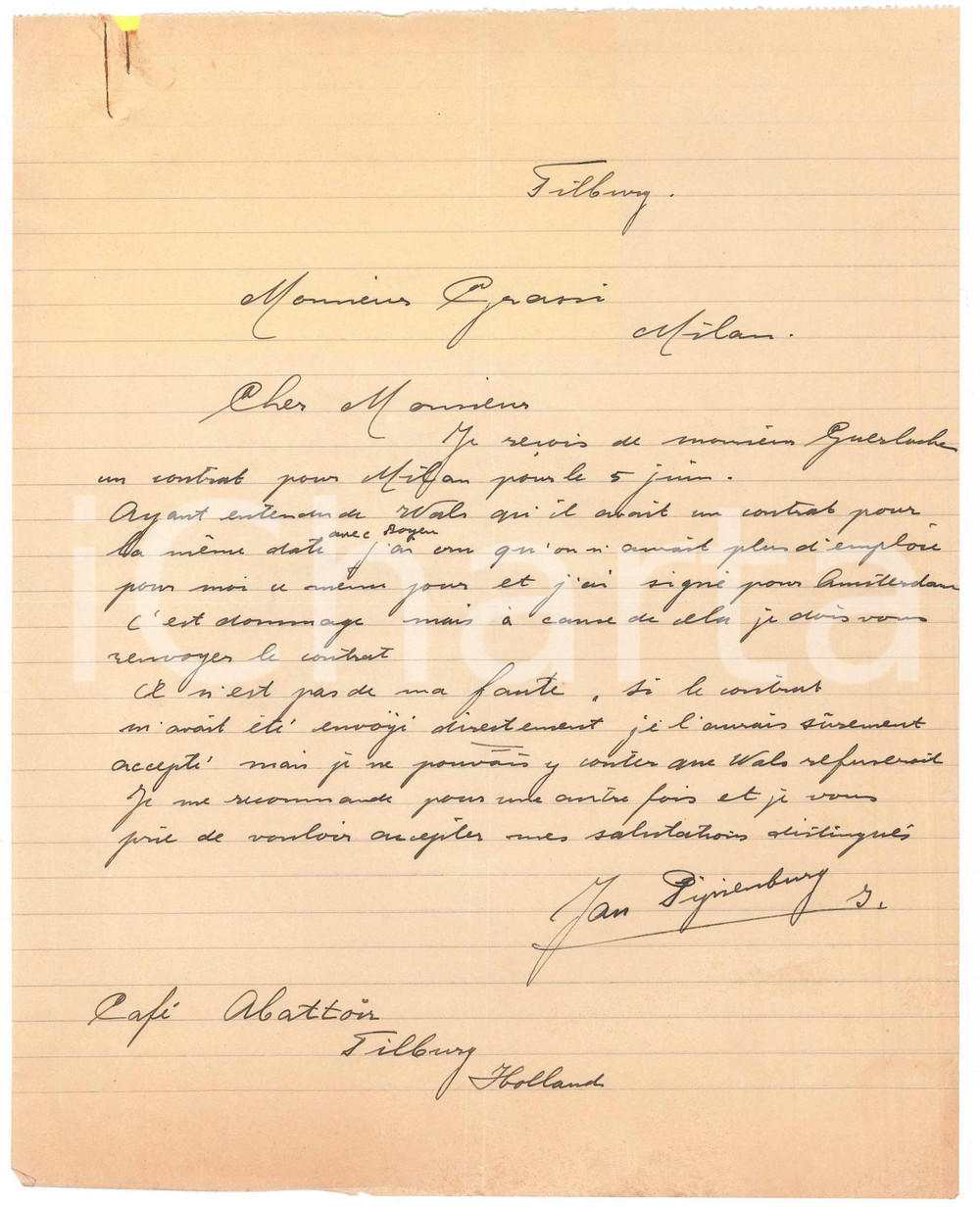 1938 TILBURG CICLISMO Jan PIJNENBURG deve rinunciare a un contratto *AUTOGRAFO