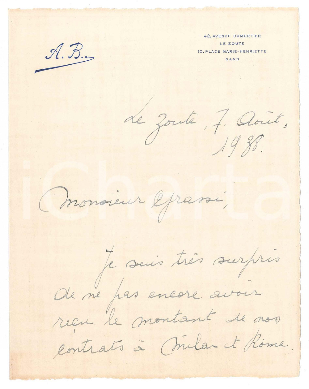 Autografo originale 1938 LE ZOUTE CYCLISME Albert BUYSSE demande son montant  AUTOGRAPHE 1