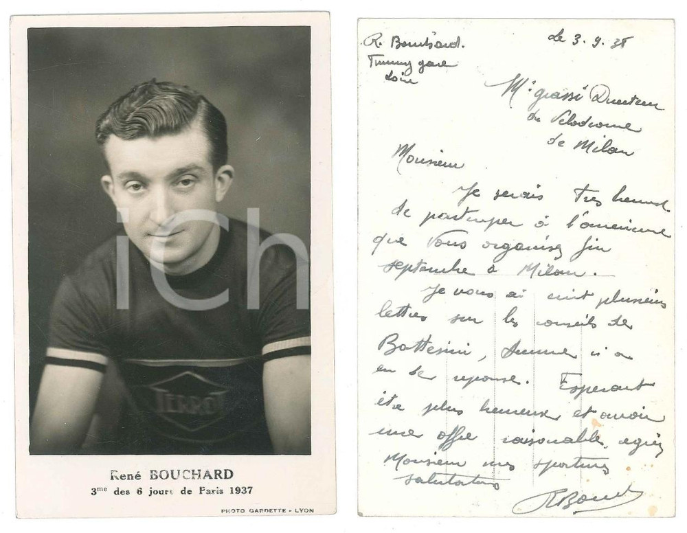 1938 FRANCE CICLISMO René BOUCHARD chiede un ingaggio a Milano *AUTOGRAFO